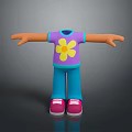 Casual Purple T shirt With Yellow Flower Design Blue Pants Pink Shoes