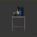 Laboratory Setup With Lab Table Gas Cylinder Beaker Test Tube Rack And Test Tubes