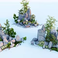 Natural Courtyard Garden Design With Rock Formations Bamboo And Green Plants