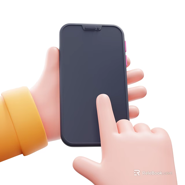 Game Movie Character Hand Holding Black Smartphone And Tapping Screen With Finger 3d model 