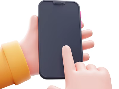 Game Movie Character Hand Holding Black Smartphone And Tapping Screen With Finger 3d model