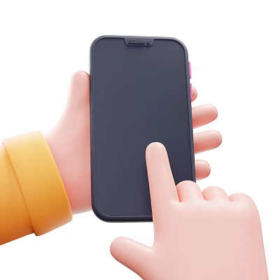 Game Movie Character Hand Holding Black Smartphone And Tapping Screen With Finger 3d model