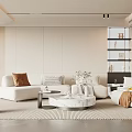 Modern Living Room Interior Design With White Sofa Marble Coffee Table And Decorative Bookshelf