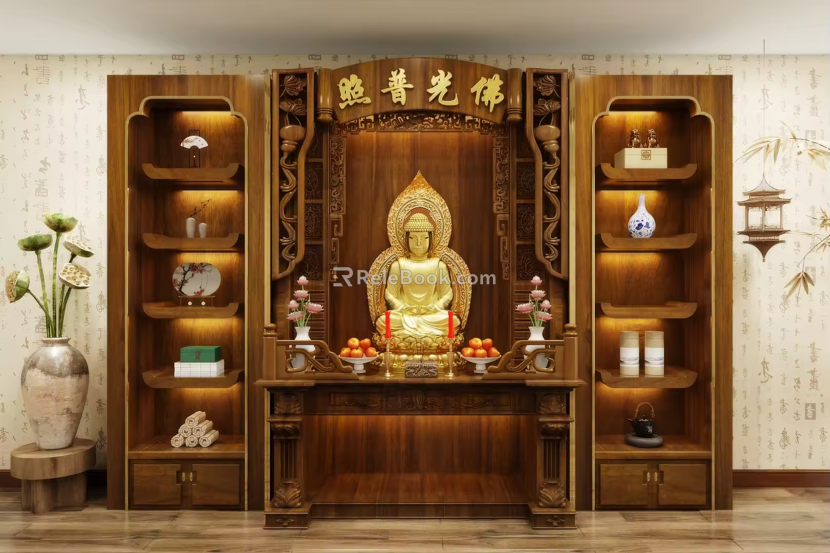 shrine offering table incense burner table candle holder 3d model