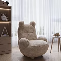 Beige Bear Ear Bean Bag Chair With Small Table Teddy Bear And White Curtains