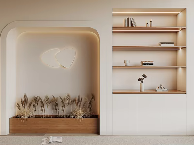 Modern Interior Decor With Shelves Cabinets And Plants 3d model