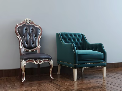 Green Button Tufted Accent Chair With Armrest And Wooden Legs On Wooden Floor 3d model