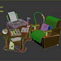 Wooden Display Shelf With Office Supplies Printer Laptop Desk Lamp And Papers