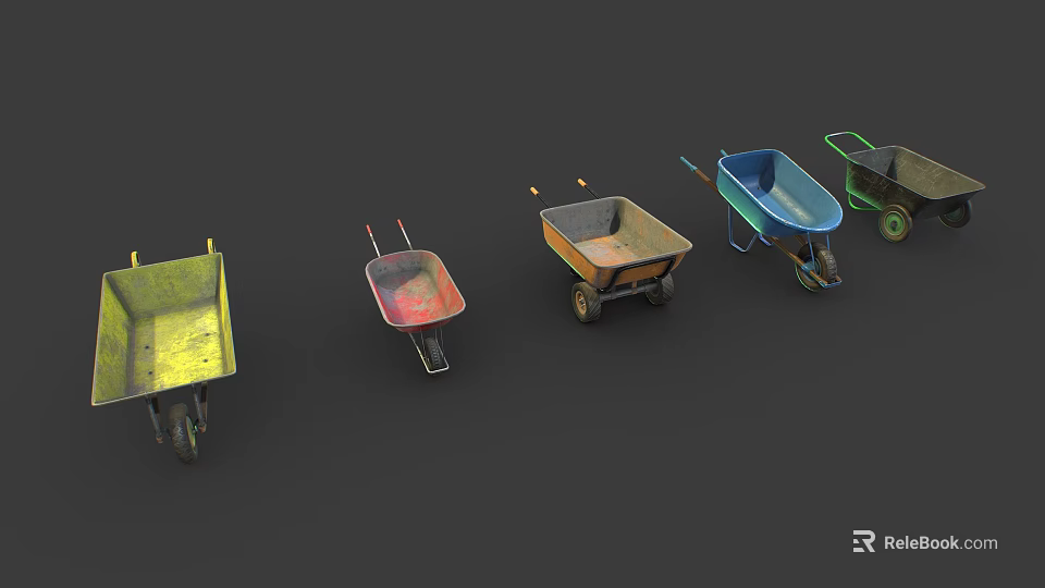 Multiple Wheelbarrows In Various Colors And Styles For Garden And Construction Projects 3d model 