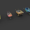 Multiple Wheelbarrows In Various Colors And Styles For Garden And Construction Projects