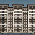 Multi Story Residential Building Entrance With Stone Decoration Balconies And Double Doors