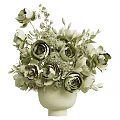 Elegant White Flowers Arrangement In White Vase With Green Leaves And Small Blossoms