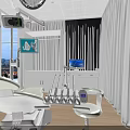Modern Dental Clinic Interior With Dental Chair Medical Monitor And Green Plant