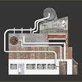 Detailed Architectural Building Model with Pipeline System Water Tank and Roof Structure