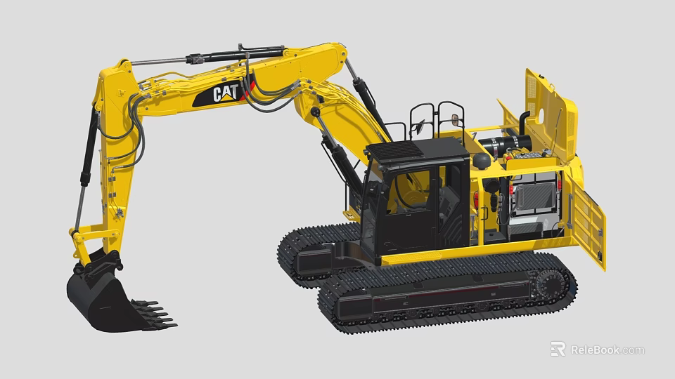 CAT Yellow Tracked Excavator With Hydraulic Arm And Bucket For Construction Work 3d model 