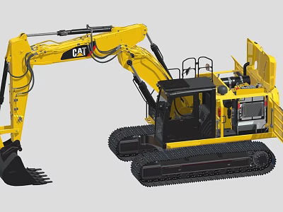 CAT Yellow Tracked Excavator With Hydraulic Arm And Bucket For Construction Work 3d model