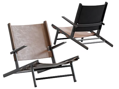 Modern Leisure Chair With Brown Black Leather Seats And Wooden Frame Design 3d model