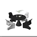 Modern Round Black Dining Table Set With Black And White Stylish Chairs 3d model