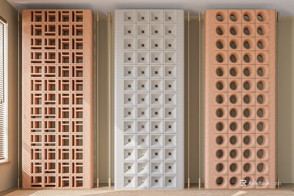 Modern Room Partitions Featuring Square Circular Cutouts And Multi Colored Designs 3d model