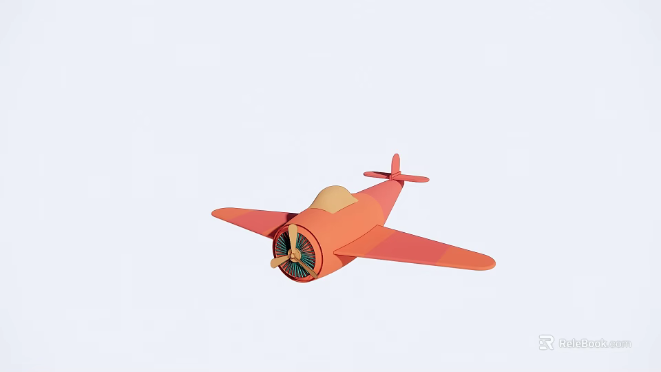 Colorful Orange Toy Airplane Model With Green Propeller And Light Background 3d model 