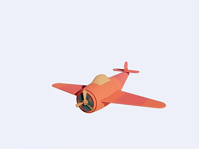 Colorful Orange Toy Airplane Model With Green Propeller And Light Background 3d model
