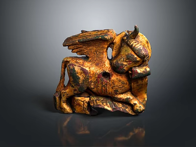 Vintage Golden Brown Winged Bull Decorative Figurine For Home Living Room Decoration 3d model