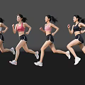 Women Running in Sportswear with Black Shorts White Sneakers on Black Background and Reflective Floor