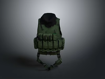 Green Tactical Vest With Multiple Pockets And Black Cap For Daily Utility Use 3d model Green Tactical Vest With Multiple Pockets And Black Cap For Daily Utility Use 3d model