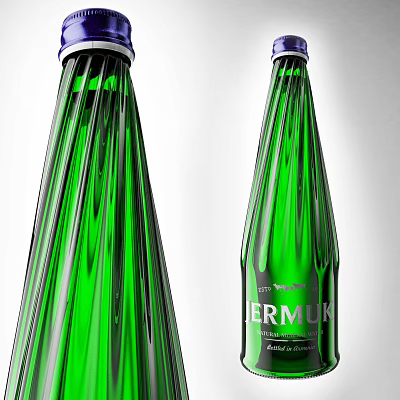 Refreshing JERMUK Beverage In Green Glass Bottles With Elegant Transparent Design 3d model