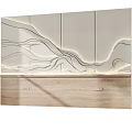 Modern Wall Design With Wave Lines Lighting And Marble Base Wood Color Samples