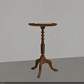 Wooden Side Table With Round Top Decorative Pedestal And Three Curved Legs