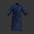 Blue Terry Cloth Robe With Belt And Front Pockets For Daily Use