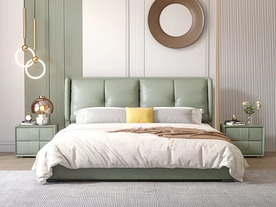 Modern Double Bed Leather Bed Three 3d model