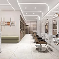 Modern Beauty Hair Salon Interior With Stylish Chairs Large Mirrors Reception Bench And Marble Floor