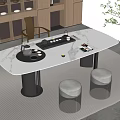Elegant Modern Tea Table and Chairs with Marble Top Upholstered Stools Tea Sets and Snacks 3d model