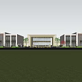Modern Commercial Street With Symmetric Buildings Glass Entrance And Open Lawn