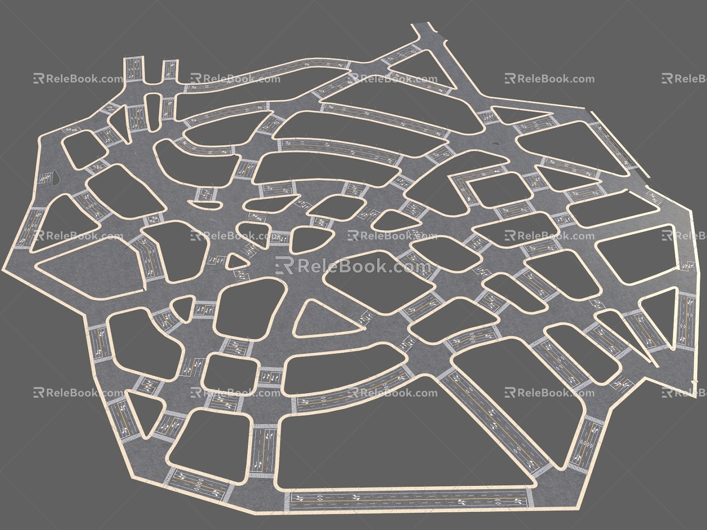 Road terrain game scene city landform yellow and white line micro sand table 3d model