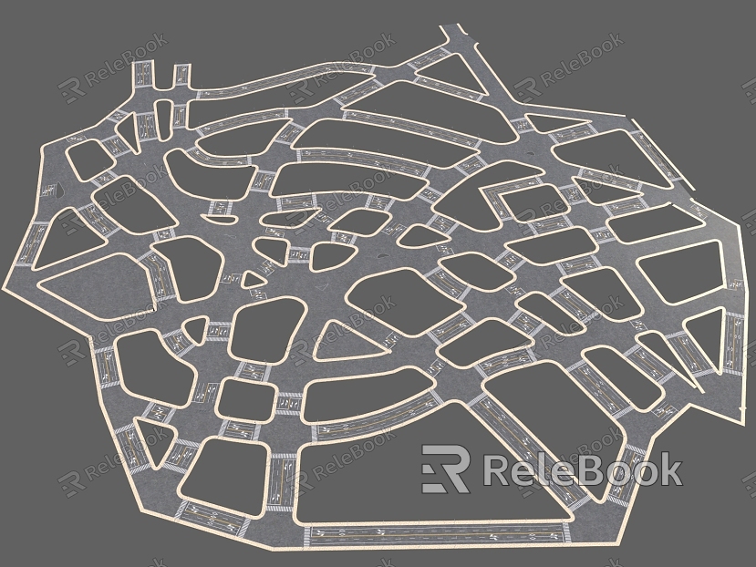 Road terrain game scene city landform yellow and white line micro sand table model