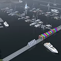 Scenic Marina Landscape With Numerous Docked Yachts And Colorful Long Walkway
