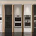 Modern Kitchen Appliances With Built In Ovens And Various Color Cabinets Neatly Arranged