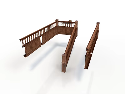 Wooden Railing Components With Corner And Straight Sections And Decorative Posts 3d model