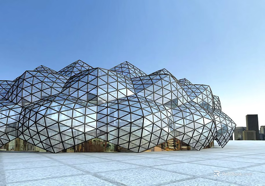 Modern Urban Architectural Landmark With Geometric Glass Domes And Metal Framework Design 3d model 