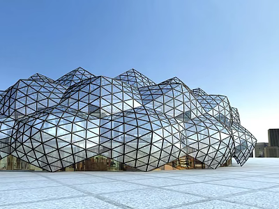 Modern Urban Architectural Landmark With Geometric Glass Domes And Metal Framework Design 3d model