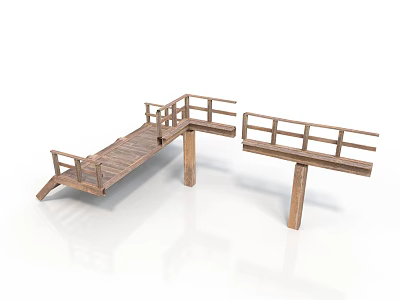 Wooden Decorative Bridge With Railing For Home Decor And Two Pieces Design 3d model