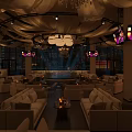 Elegant Modern Bar Interior Design With Chandeliers Comfortable Sofas And Ambient Lighting