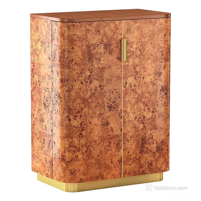 Elegant Brown Wooden Cabinet With Intricate Patterns Golden Handles And Legs 3d model 