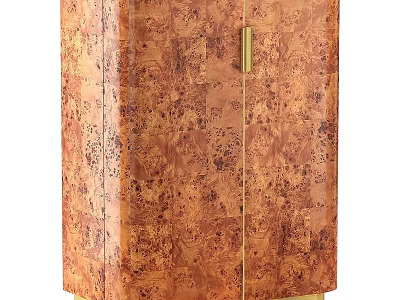 Elegant Brown Wooden Cabinet With Intricate Patterns Golden Handles And Legs 3d model