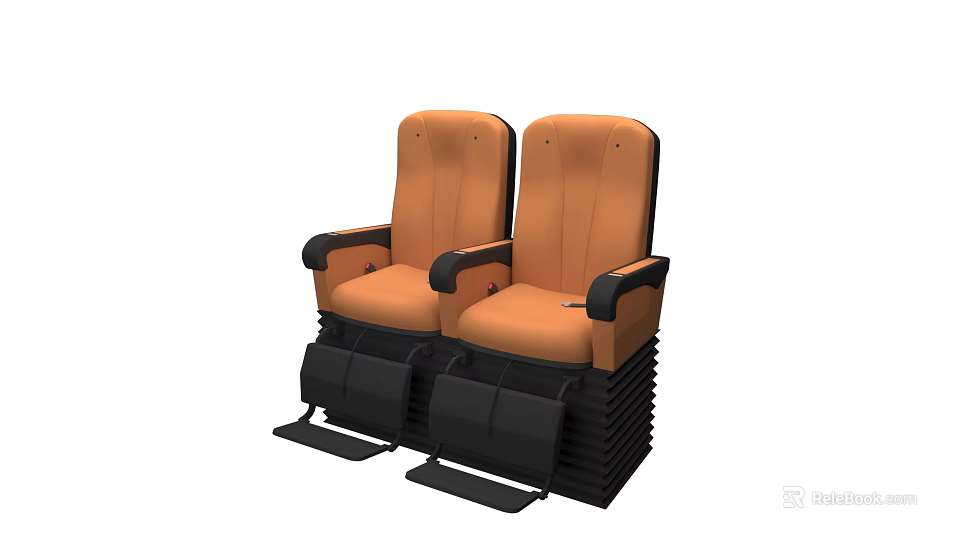 Dual Modern Orange Theater Seats With Black Armrests And Footrests 3d model 