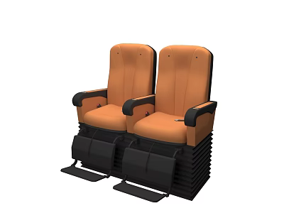 Dual Modern Orange Theater Seats With Black Armrests And Footrests 3d model