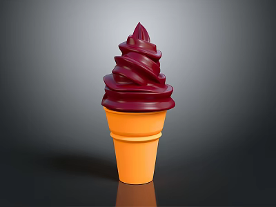 Delicious Creamy Dark Red Swirled Ice Cream In Orange Cone 3d model